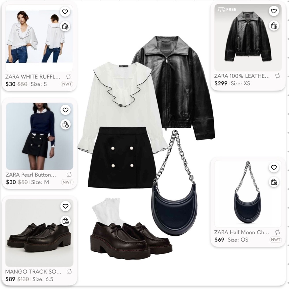 Styled Zara Outfit ✨ Leather Jacket, Ruffled Blouse & Mini Skirt